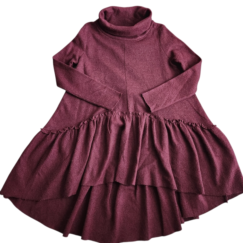Free People Merino Wool Ruffle Cowl Neck Dress Women XS Red Burgundy Whimsigoth